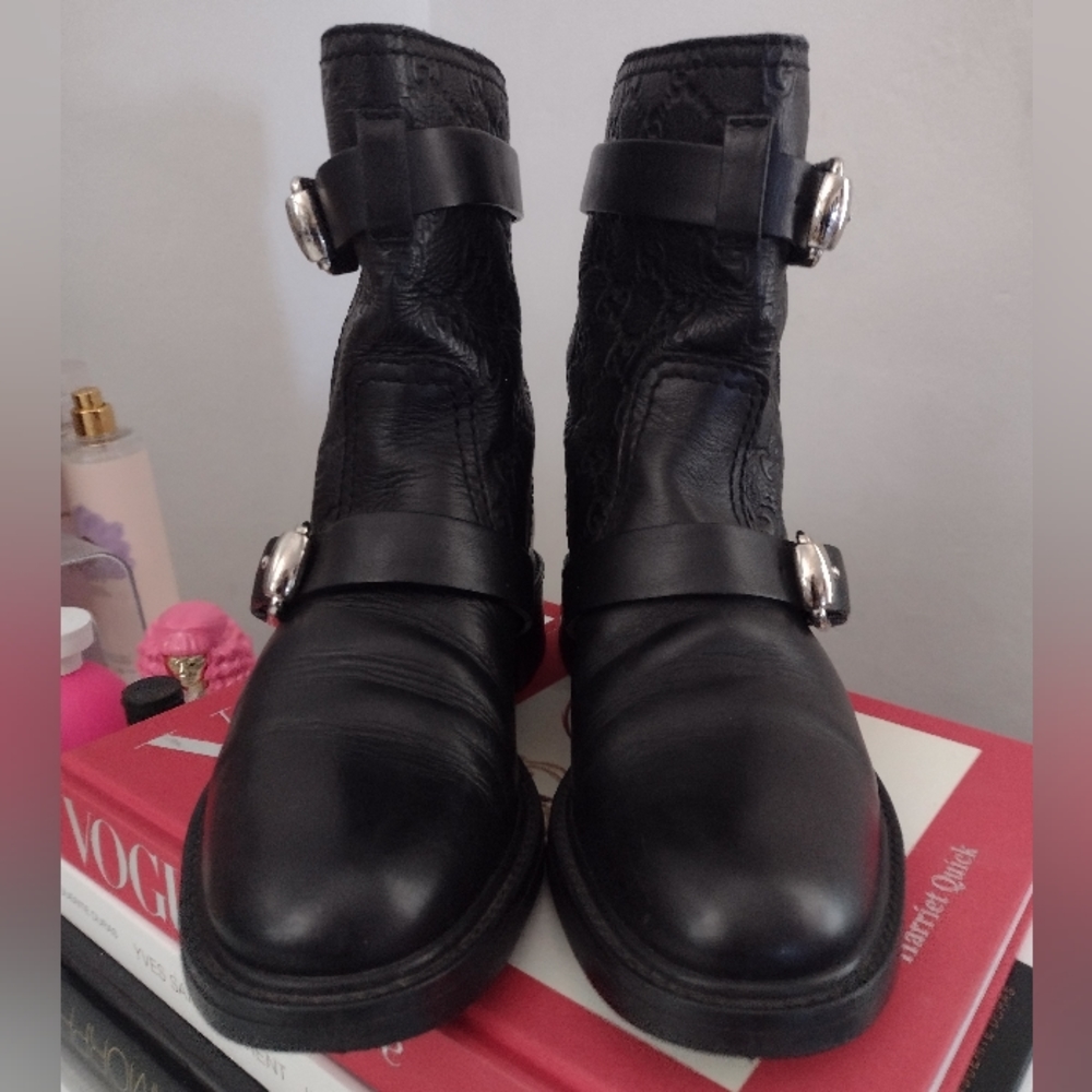 GUCCI Black Leather GG Guccissima Biker Boots 🖤 AUTHENTIC! - Picture 3 of 16